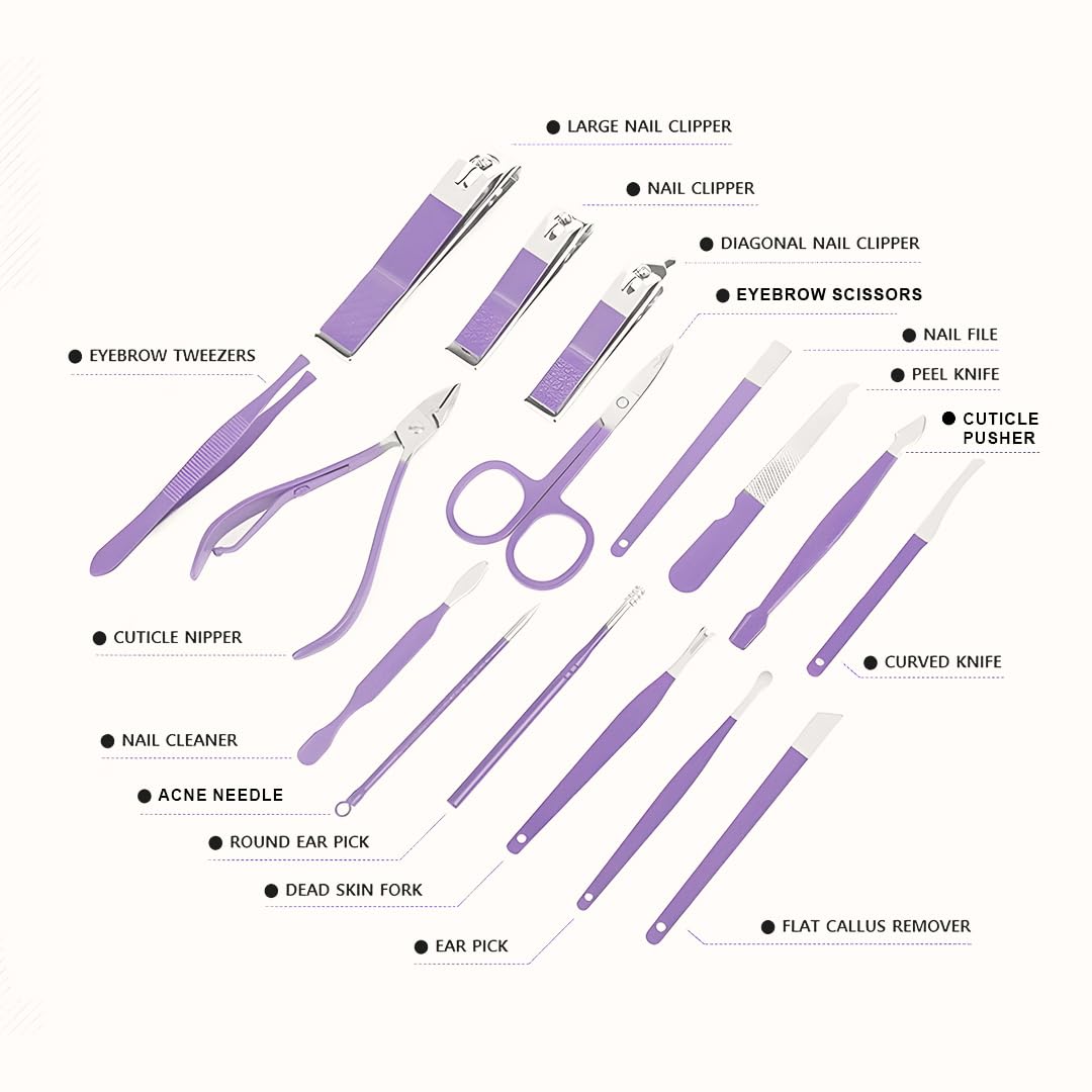 Manicure Set Nail Clipper Kit - 16 Pieces Stainless Steel Manicure Kit - Nail Care Tools