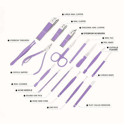 Manicure Set Nail Clipper Kit - 16 Pieces Stainless Steel Manicure Kit - Nail Care Tools