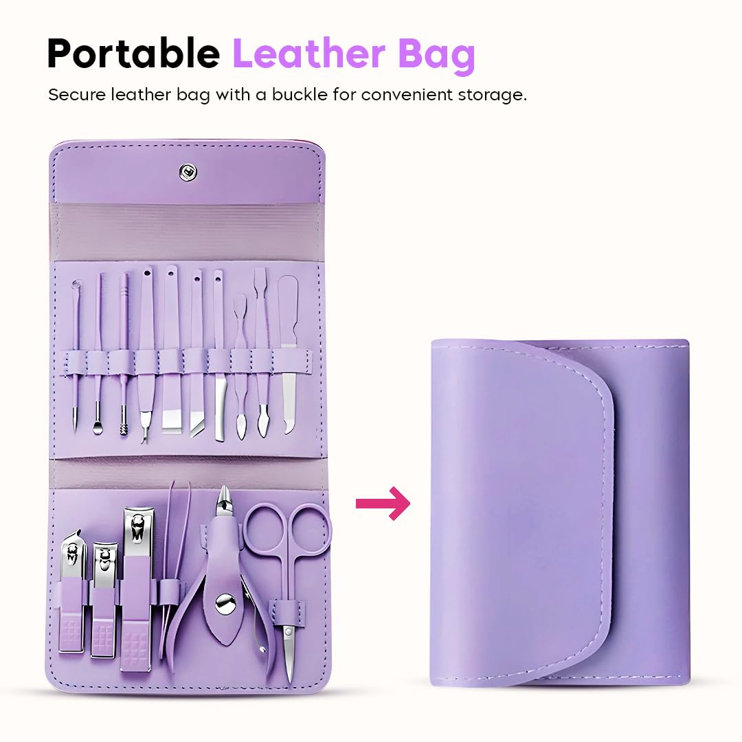 Manicure Set Nail Clipper Kit - 16 Pieces Stainless Steel Manicure Kit - Nail Care Tools